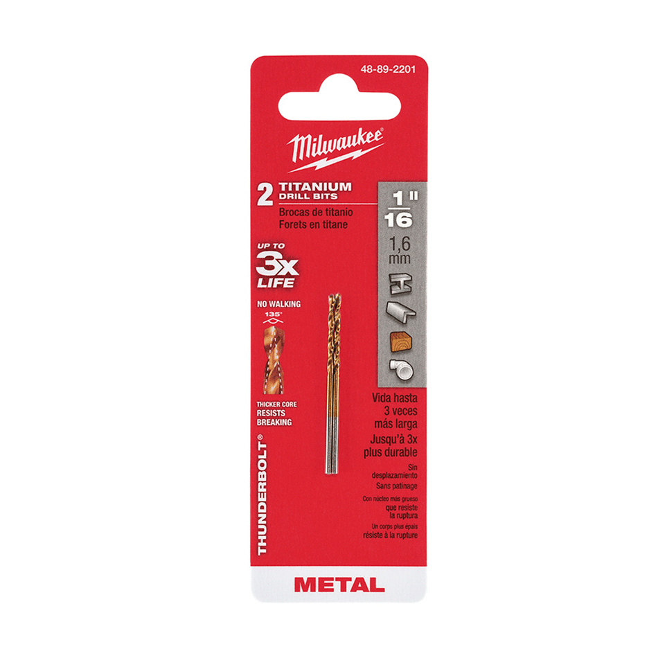 Broca De Titanio 1/16" 2Pz Thunderbolt Milwaukee 48-89-2201