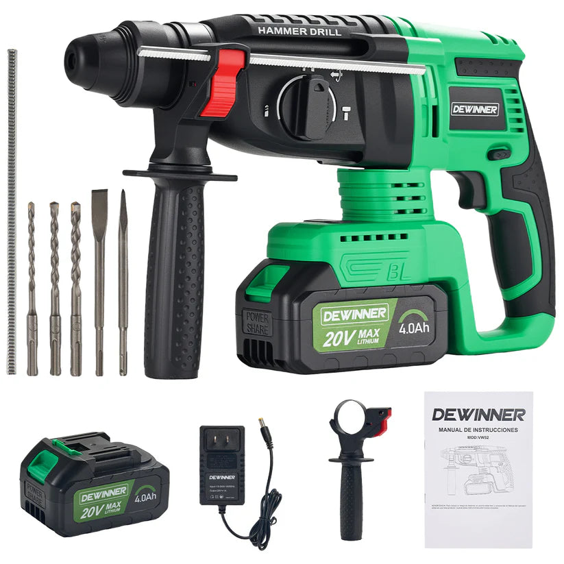 Taladro Rotomartillo Inalambrico Sds Plus Brushless 20V 2.6j Dewinner LDQC2-26