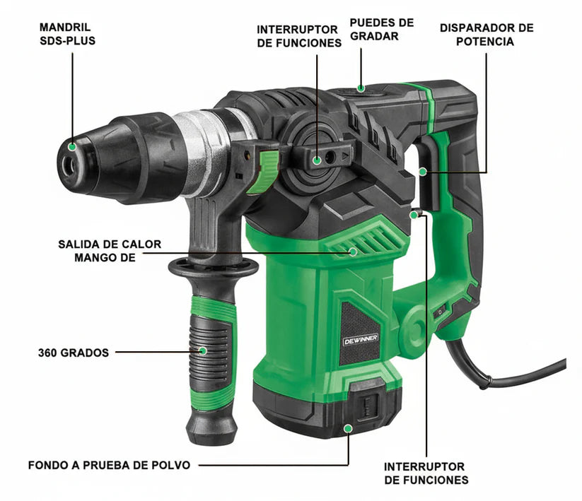 Taladro Rotomartillo Sds Plus 1,600w 5.5j Dewinner ATS-32G