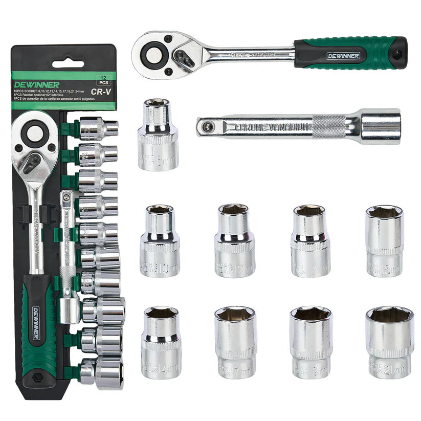 Juego De Dados Y Matraca De 1/2" 12 PZ Dewinner DW-BSTZ
