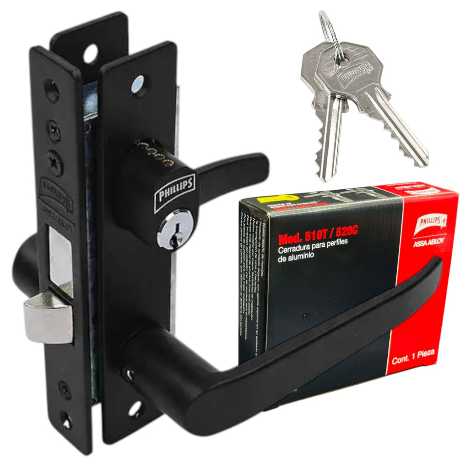 Cerradura Chapa Para Puerta De Aluminio Negra 510T Llave/Llave Der/izq Phillips MX6930