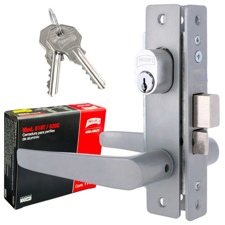 Cerradura Chapa Para Puerta De Aluminio Gris Natural 510T Llave/Llave Der/izq Phillips MX6929