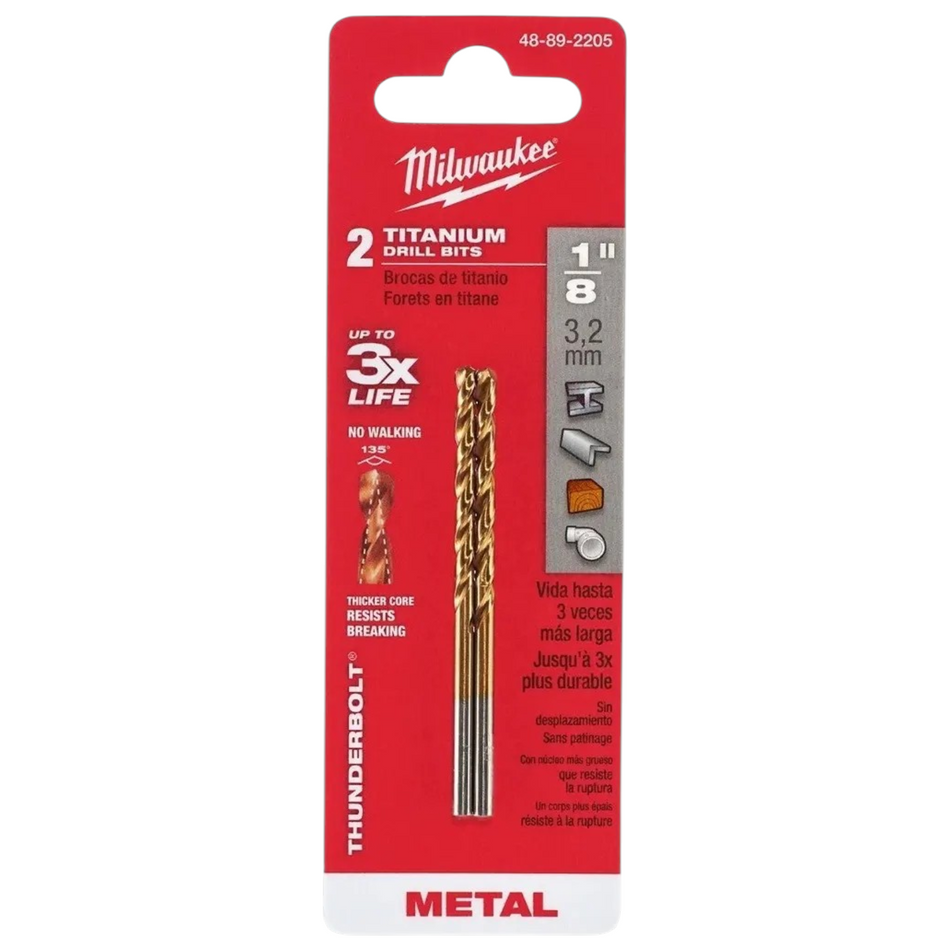 Broca De Titanio 1/8" 2Pz Thunderbolt Milwaukee 48-89-2205