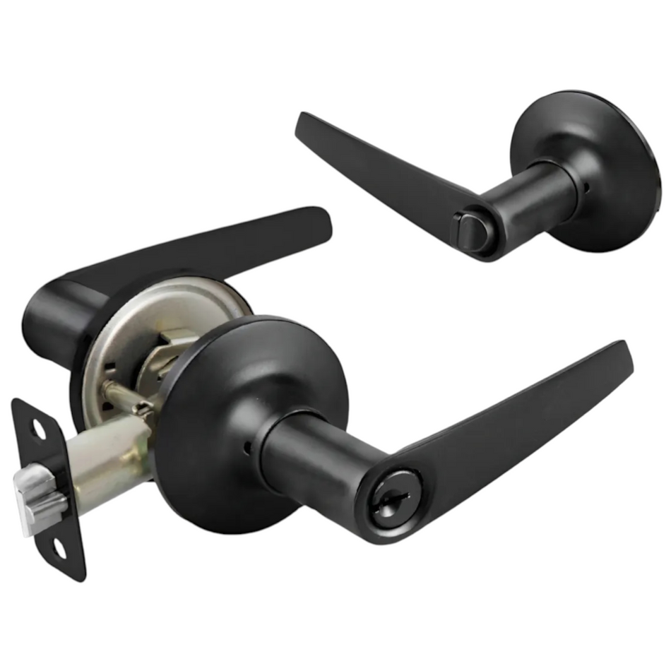 Cerradura Chapa De Manija Tubular Recta Para Recamara Llave Negra Lock 25MA