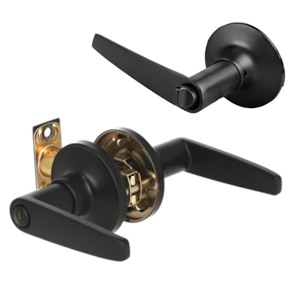 Cerradura Chapa De Manija Tubular Recta Para Baño Negra Lock 26MA