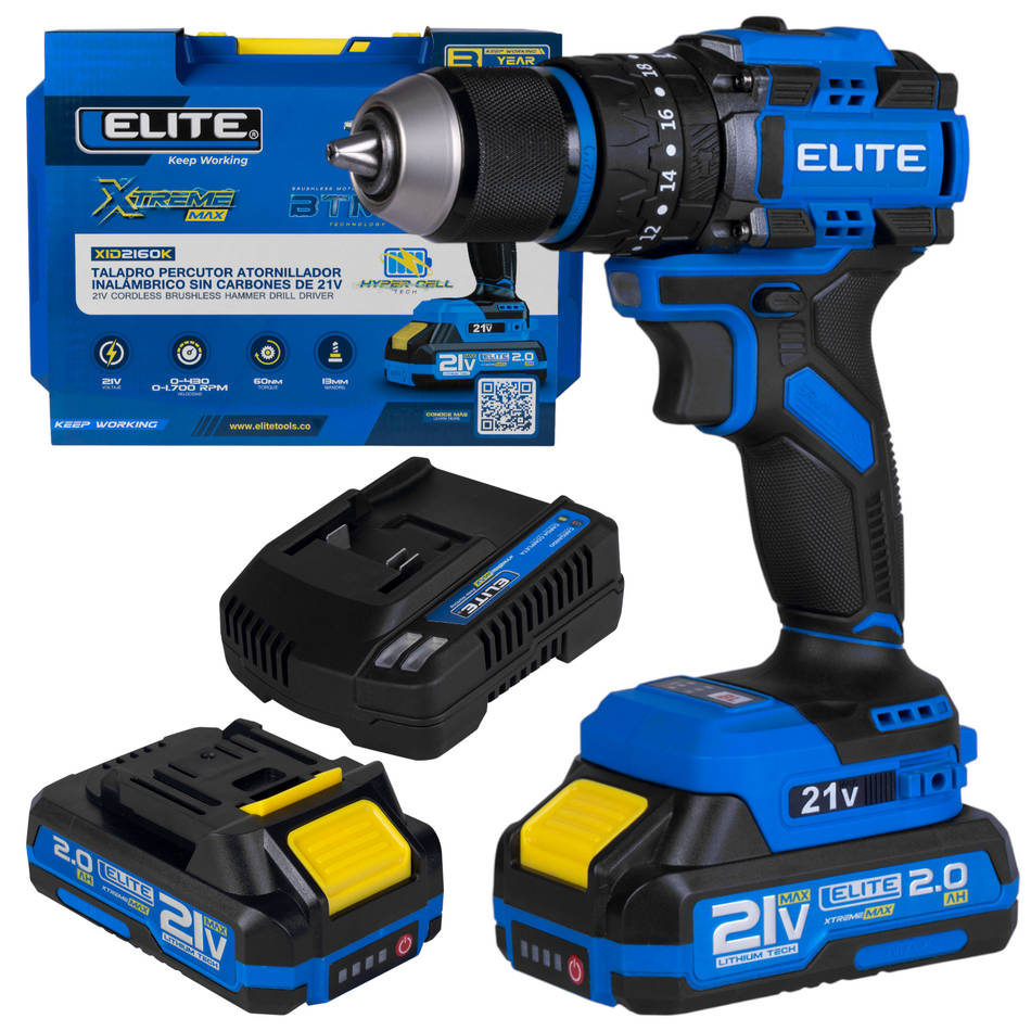 Taladro Rotomartillo Inalambrico 1/2" 21v 60Nm Brushless Elite XID2160K