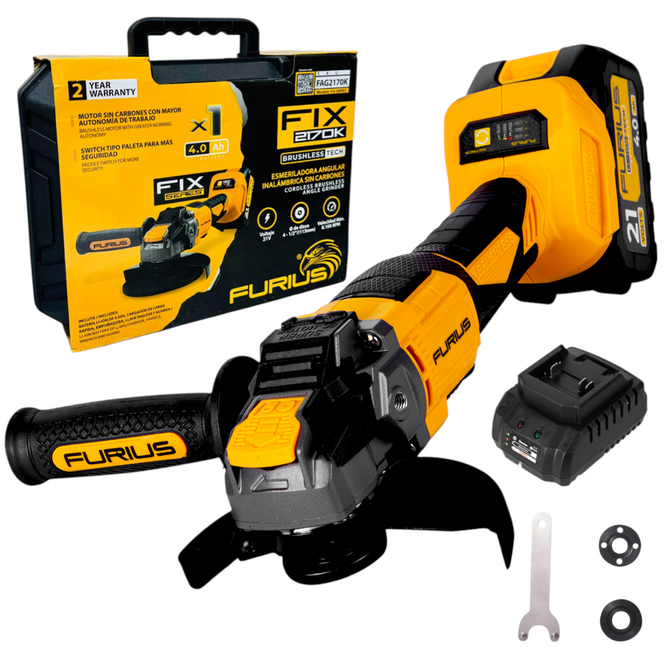 Esmeriladora Angular Inalambrica 4-1/2" 21V Brushless Furius FAG2170K
