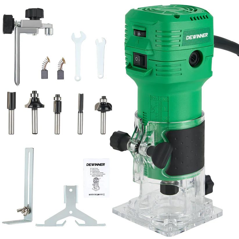 Router Rebajadora Para Madera 1/4" 650w V.v + 5 Brocas Dewinner DW-1026
