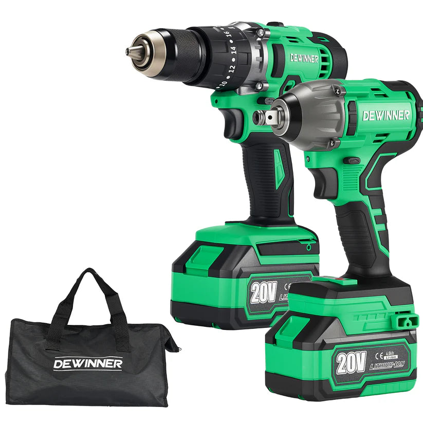 Kit Taladro Rotomartillo Inalámbrico 1/2 Pulg 20v Brushless + Llave Impacto Inalámbrica 1/2" Brushless Dewinner 20v ATS-916-3722