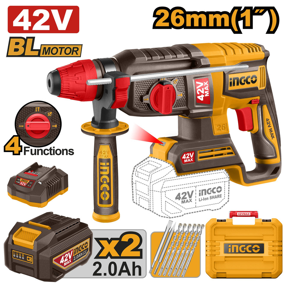 Rotomartillo Inalambrico Ingco 42V Sds Plus UCRHLI422682 2.5J Brushless