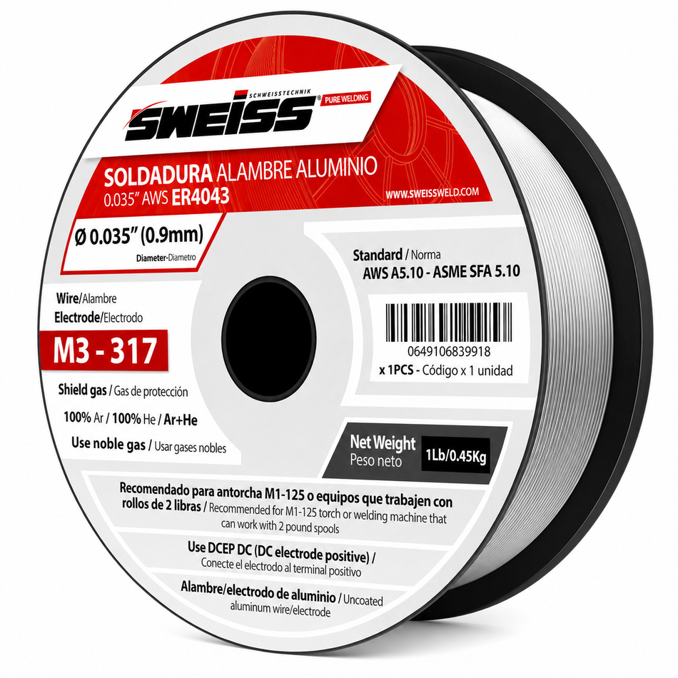 Soldadura De Micralambre Aluminio ER4043 1LB 0.035" 0.9mm Sweiss M3-317