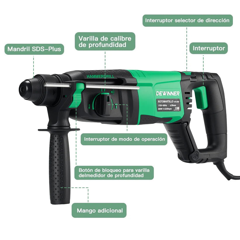 Taladro Rotomartillo Sds Plus 800w 3.4j Dewinner ATS-26D