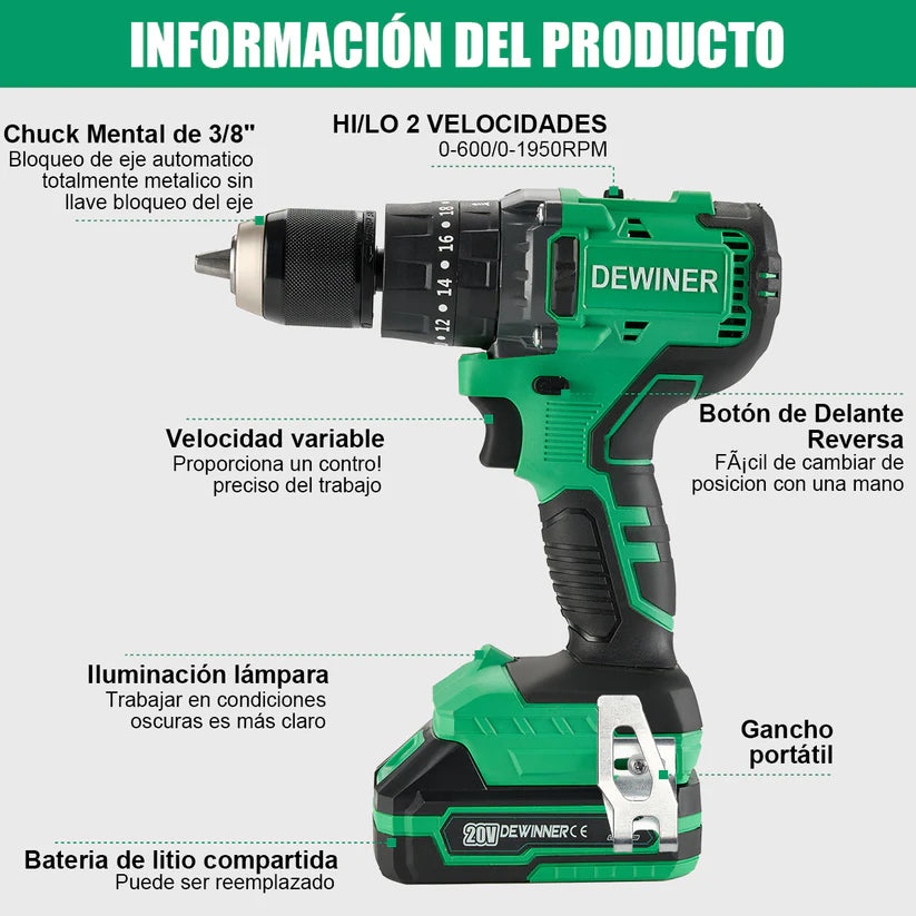 Taladro Rotomartillo Inalambrico Dewinner 1/2" 20v Brushless DW-912