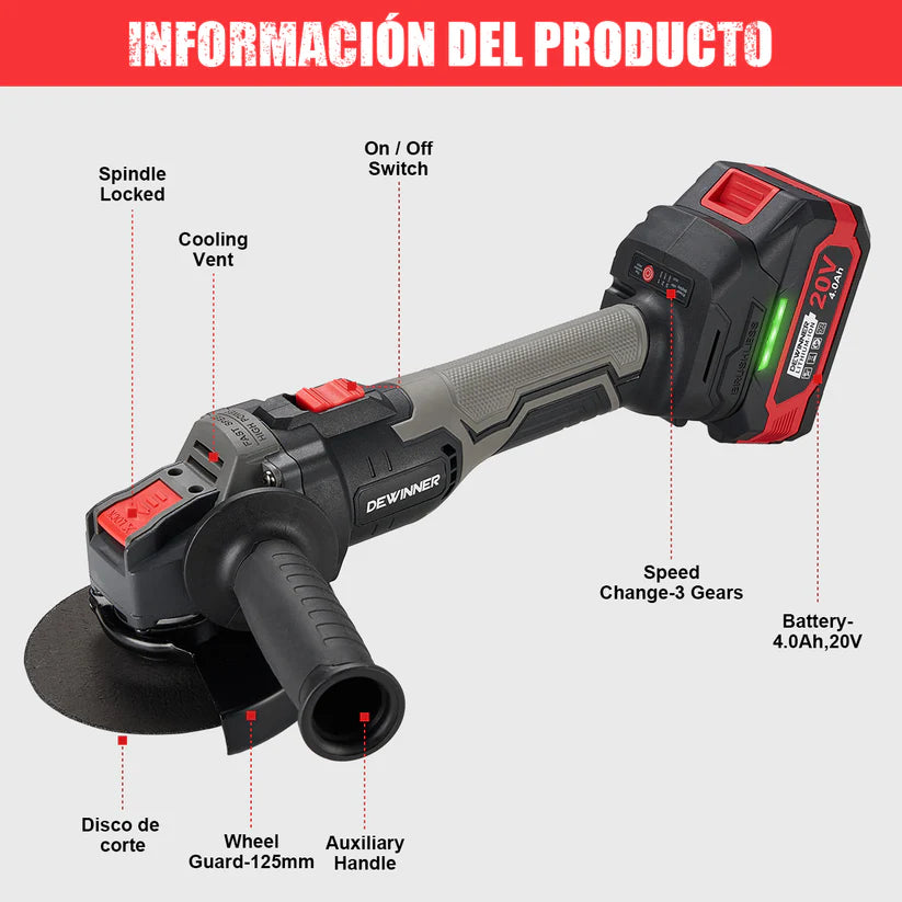 Esmeriladora Inalambrica 4-1/2" 20V Dewinner JMJ-A5101