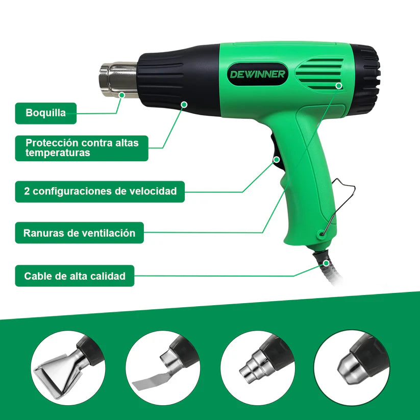 Pistola De Calor 1600W 4 Boquillas 300°C - 600°C Dewinner DW-1811