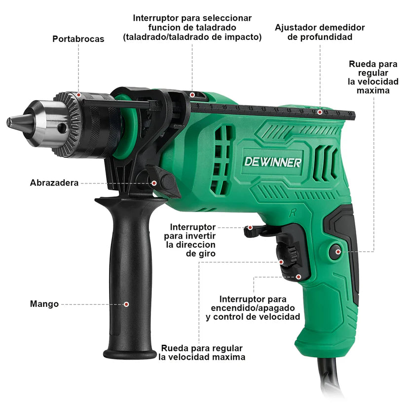 Taladro Rotomartillo De 1/2 Pulg 650W Profesional Dewinner DW-28