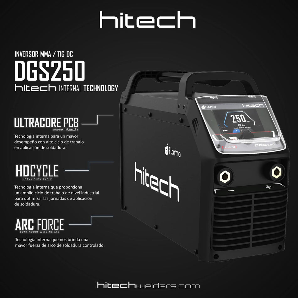 Soldadora Inversora Hitech DGS250 250A 220V MMA/TIG Industrial