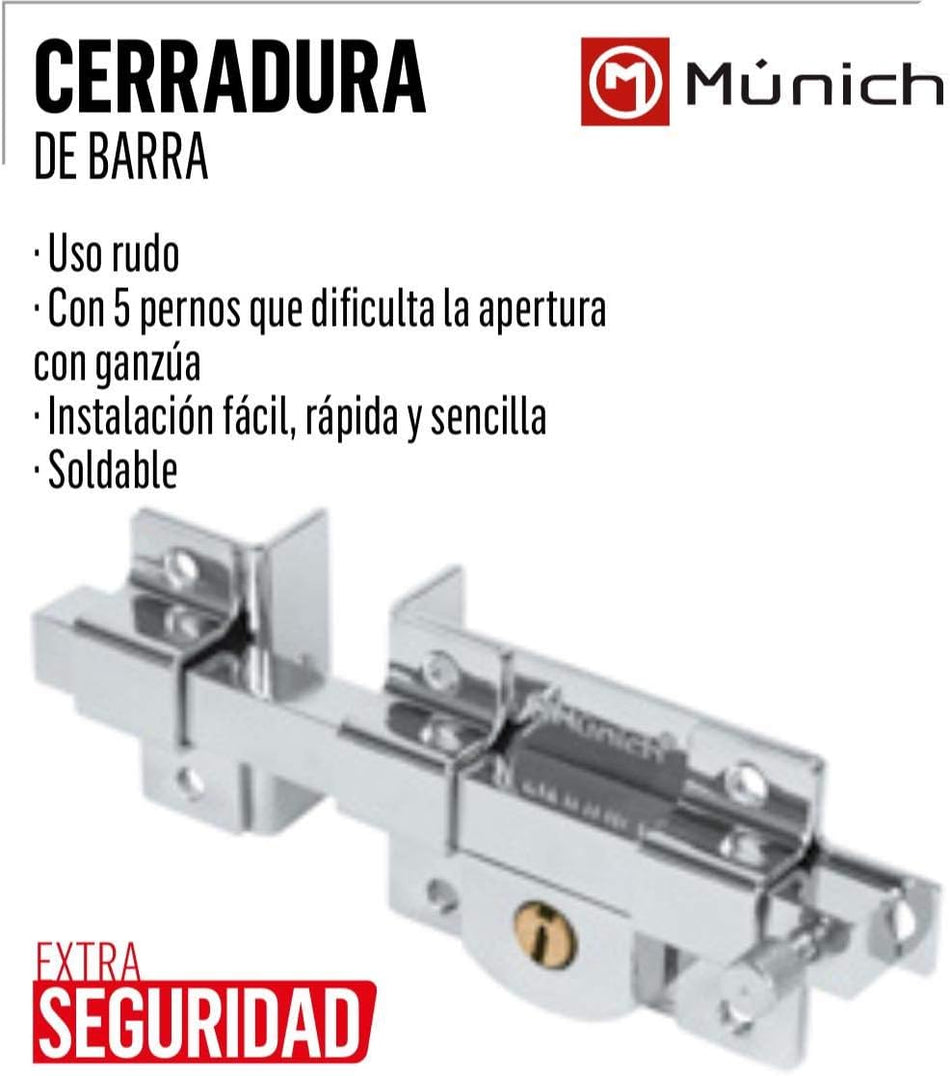 Cerradura de Sobreponer de Barra Derecha Munich CS-800D