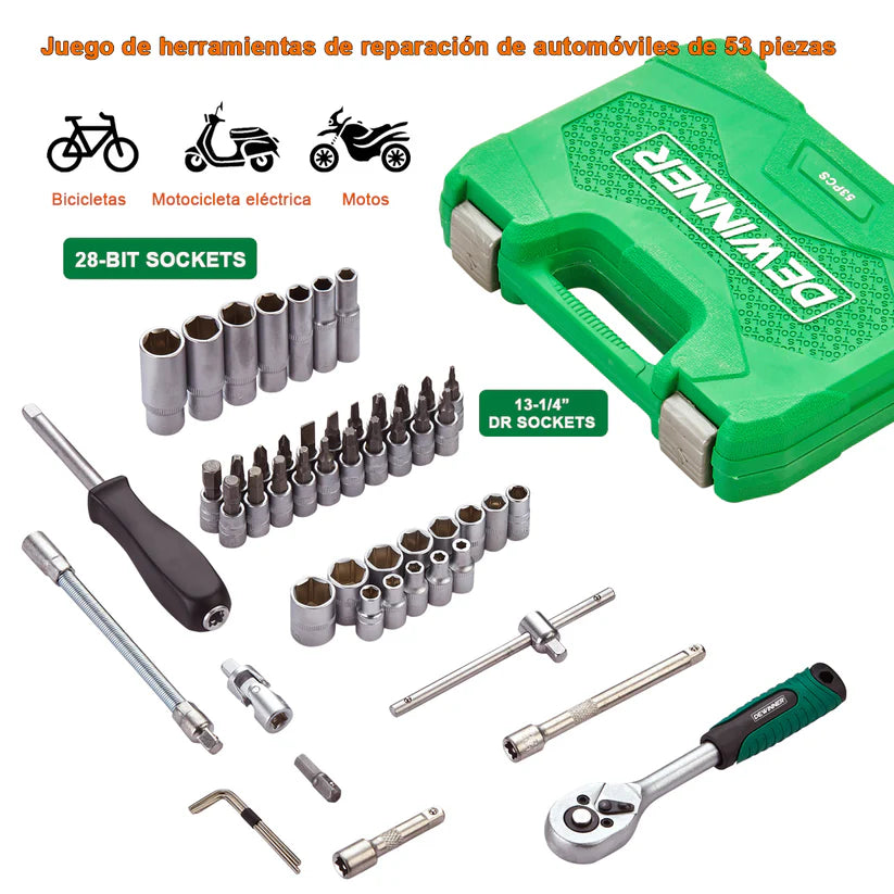 Juego de herramientas Autocle Mando 1/4" 53 piezas Dewinner DW-53JT