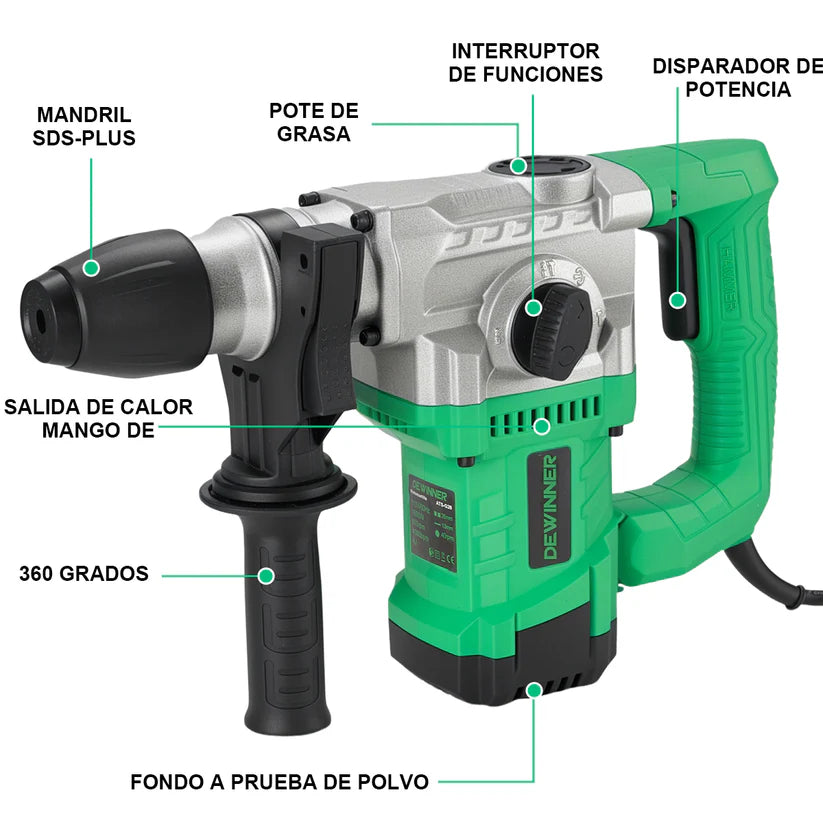 Taladro Rotomartillo Sds Plus 1,600w 5j Dewinner ATS-G28