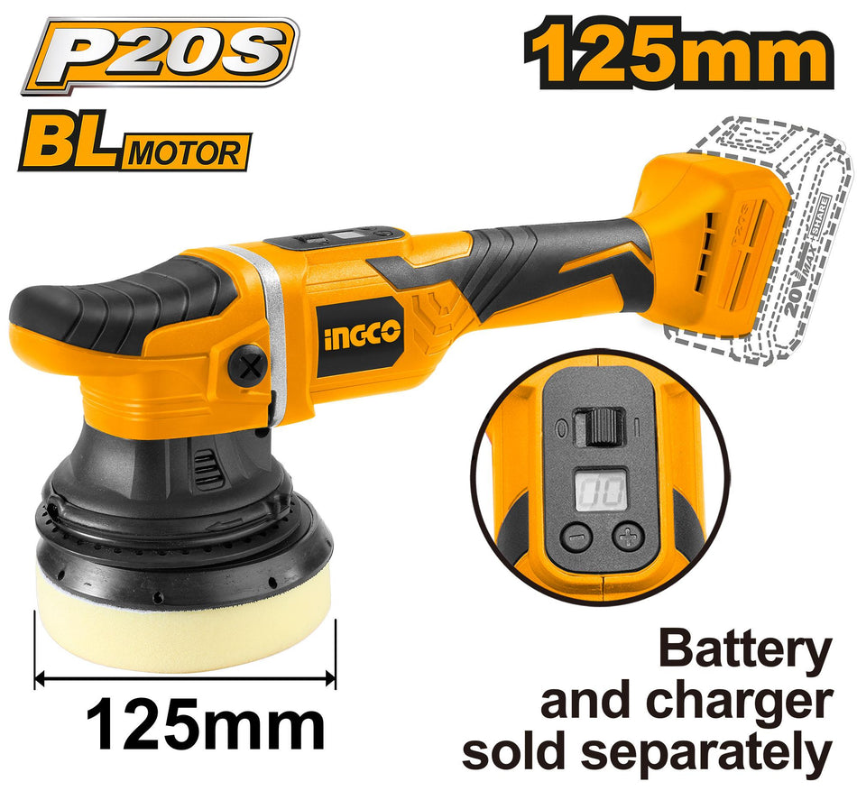 Pulidora Inalambrica Roto Orbital 5 Pulg V.v Brushless Sin Bateria Sin Cargador Ingco APLI2002