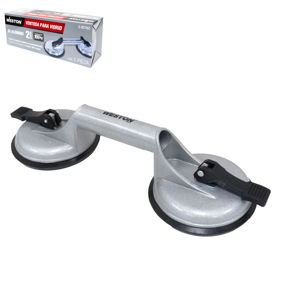 Ventosa para vidrio de aluminio 2 Copas Cap.100Kg Weston C-02163