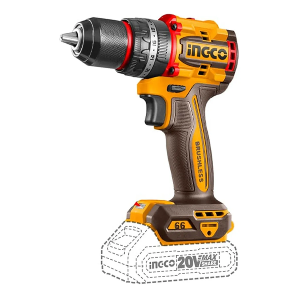 Taladro Rotomartillo Inalambrico 1/2" 20v Brushless 66Nm Sin Bateria Sin Cargador Ingco CIDLI206681
