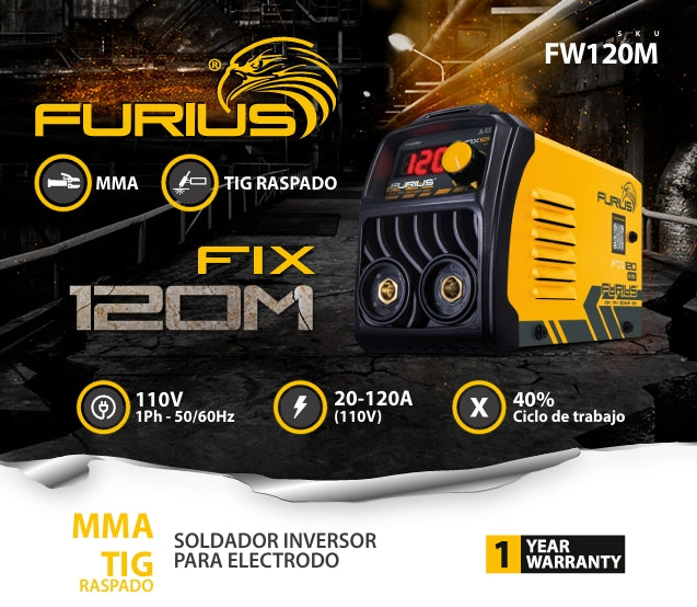 Soldadora Inversora Furius Fix 121 Mini 120amp 110v FIX 120 FW120M
