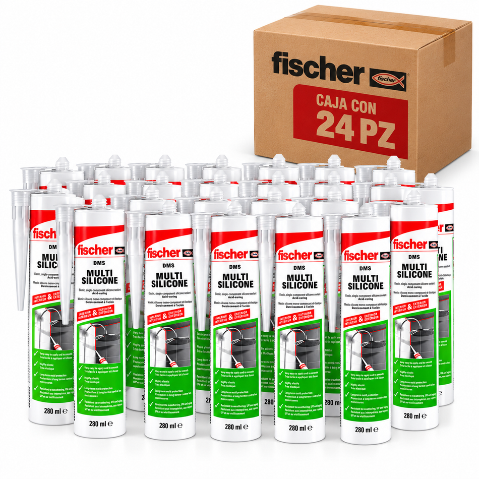 Silicón Transparente Antihongos Multiusos 280ml Fischer DMS 618607 24Pz