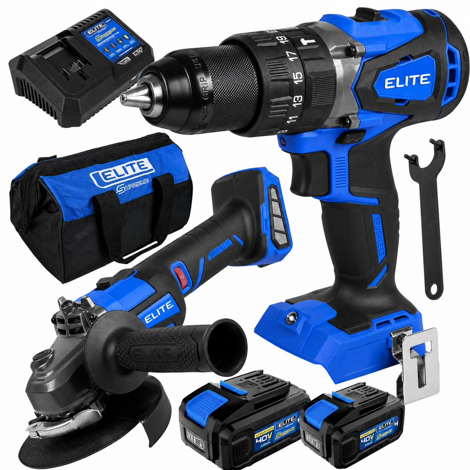 Kit Elite KIT1SB40 Rotomartillo Inalámbrico 1/2"+ Esmeriladora Inalámbrica 4-1/2" 40V Brushless