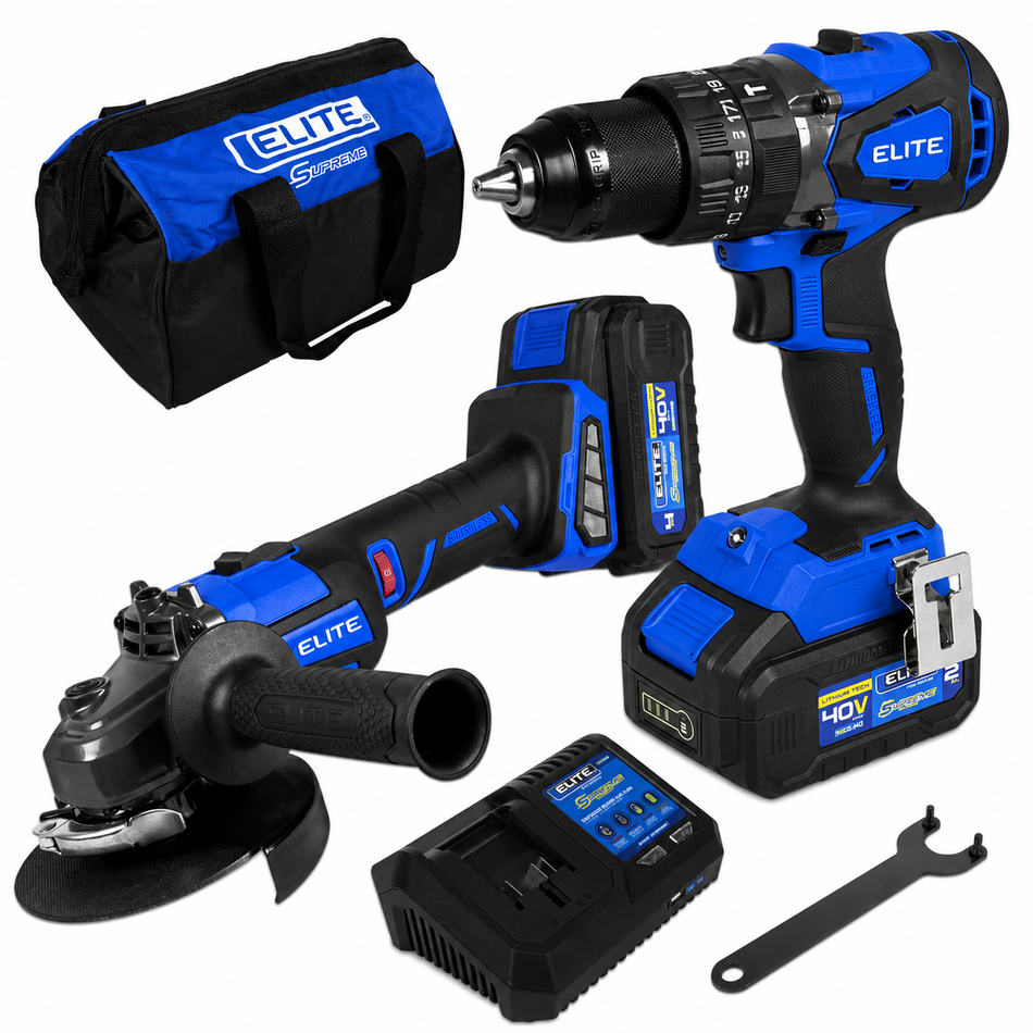 Kit Elite KIT1SB40 Rotomartillo Inalámbrico 1/2"+ Esmeriladora Inalámbrica 4-1/2" 40V Brushless