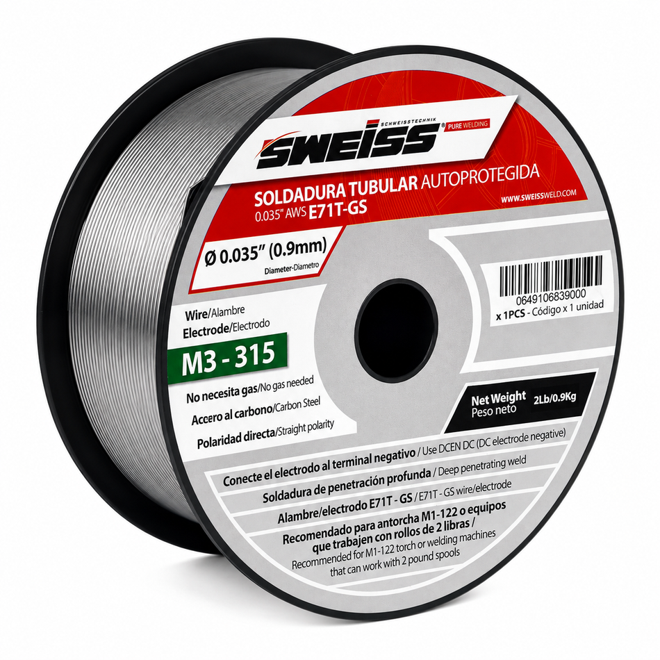 Soldadura De Micralambre Sin Gas Flux Core 1Kg 0.035" 0.9mm Sweiss M3-315