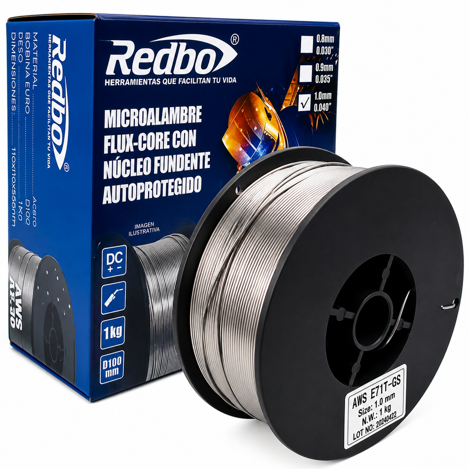 Soldadura De Micralambre Sin Gas Flux Core 1Kg 1mm Redbo E71T-GS