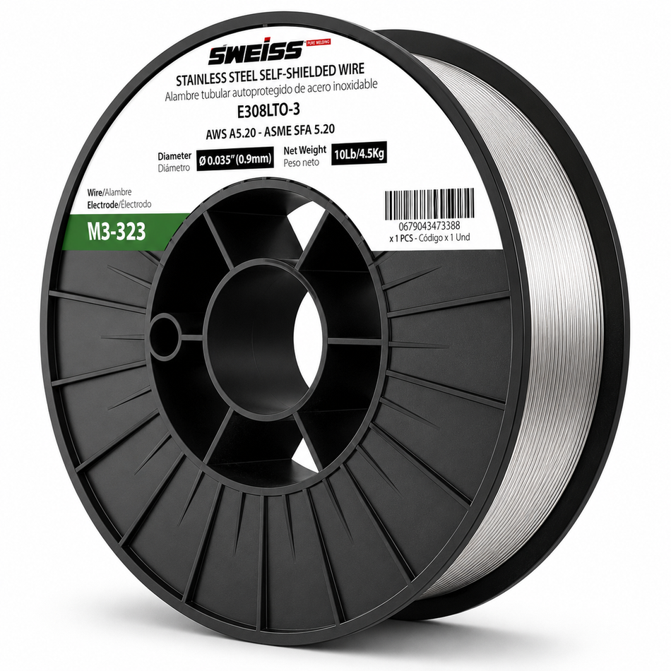 Soldadura De Micralambre Sin Gas Flux Core Acero Inoxidable 308L 5Kg 0.035" 0.9mm Sweiss M3-323