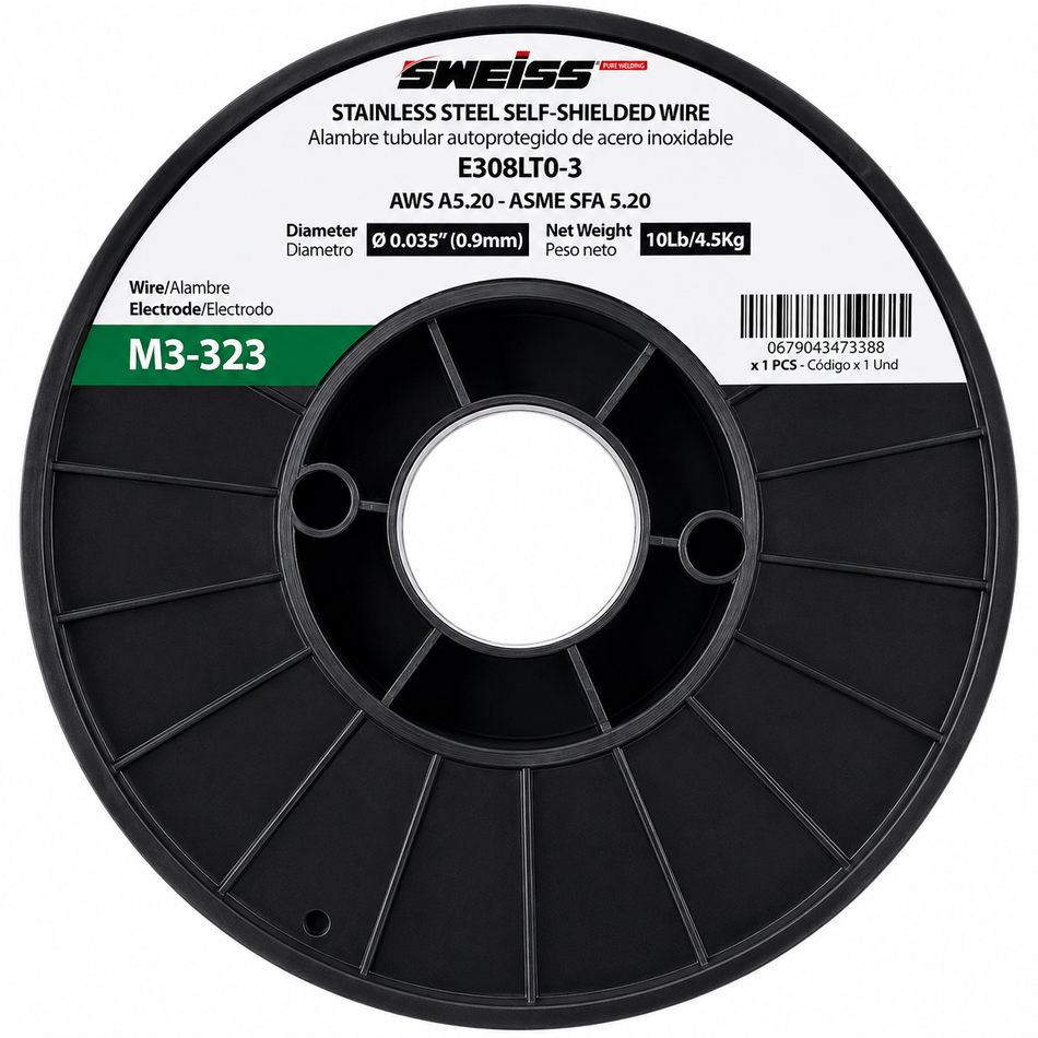 Soldadura De Micralambre Sin Gas Flux Core Acero Inoxidable 308L 5Kg 0.035" 0.9mm Sweiss M3-323