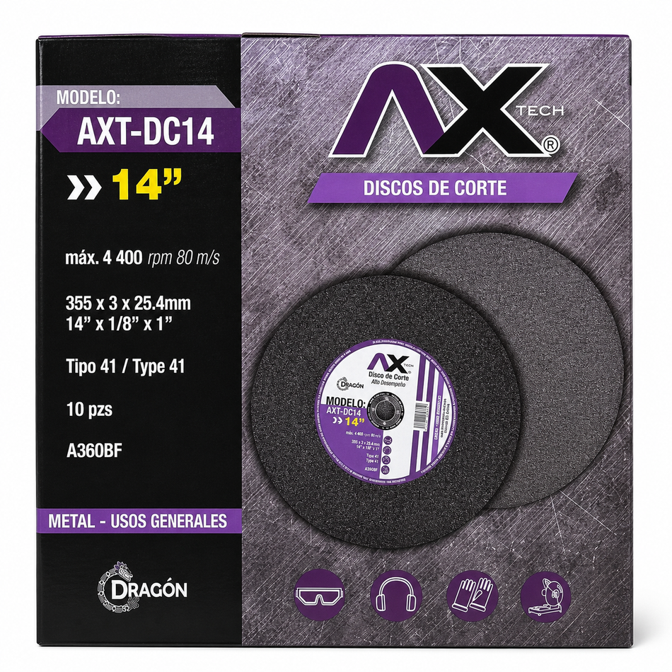 Axtech AXT-DC14 Disco De Corte Para Metal 14 Pulgadas 10Pz