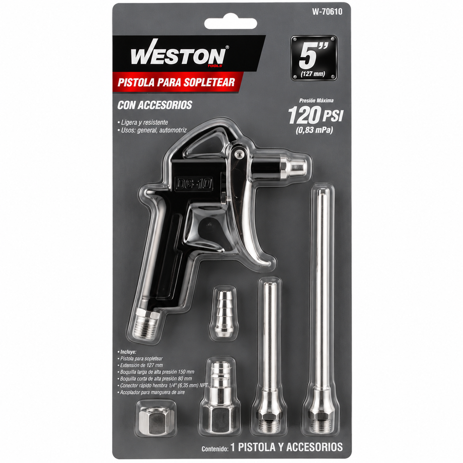 Pistola Para Sopletear Con Accesorios Weston W-70610