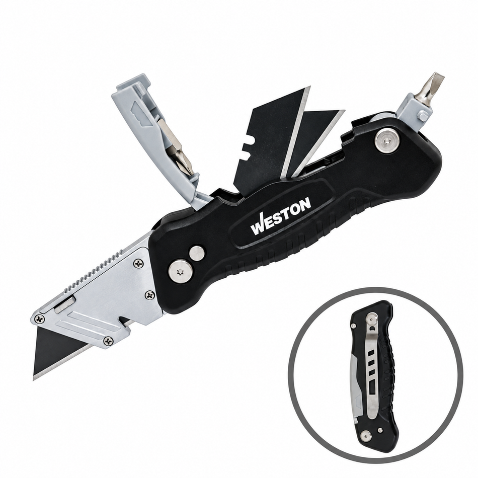 Navaja Multiusos Plegable 19mm Con Desarmador Weston ST-6-300-120