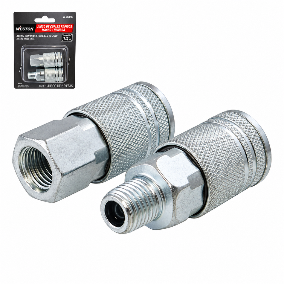 Juego De Coples Rápidos 1/4 Npt Macho/Hembra 2 PZ Weston W-70486