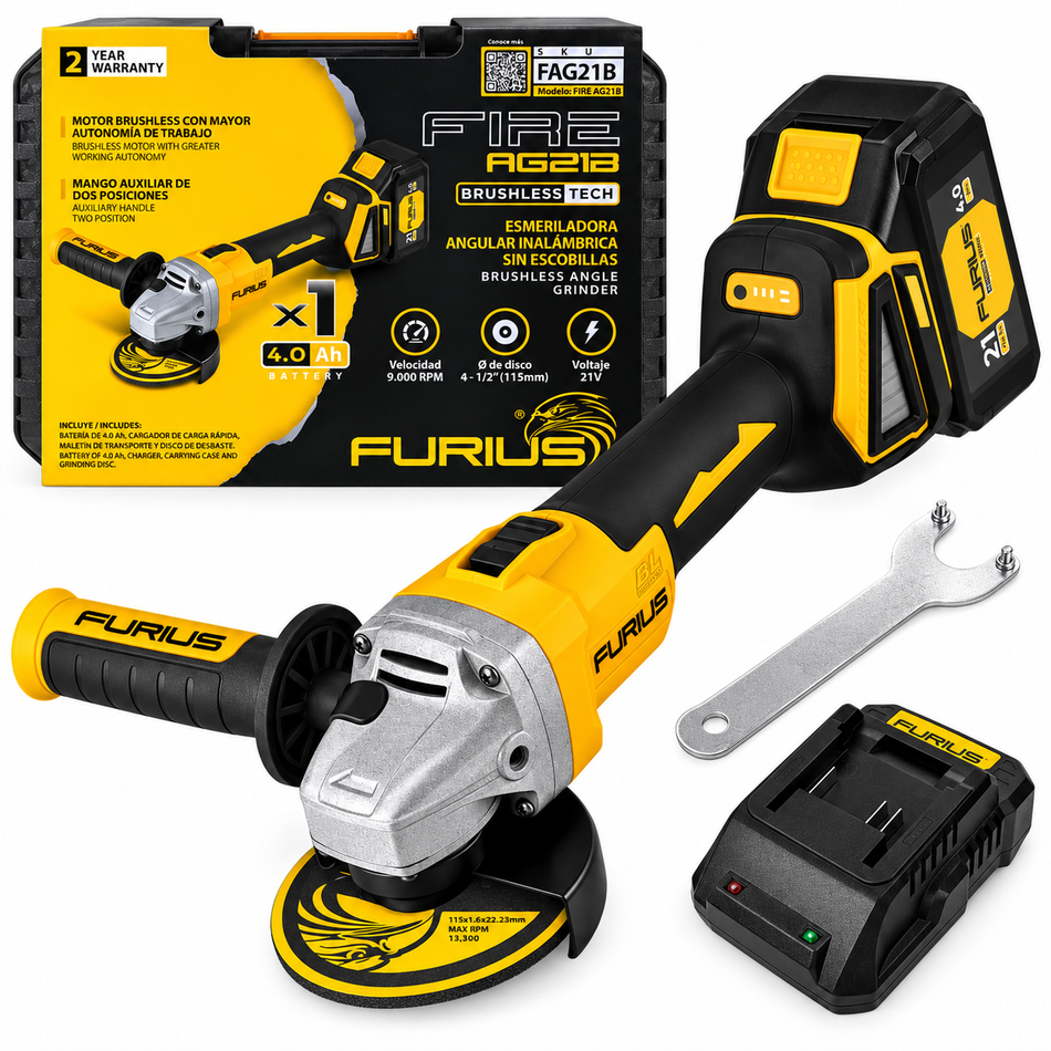 Esmeriladora Angular Inalambrica Furius FAG21B 4-1/2" 21V Brushless