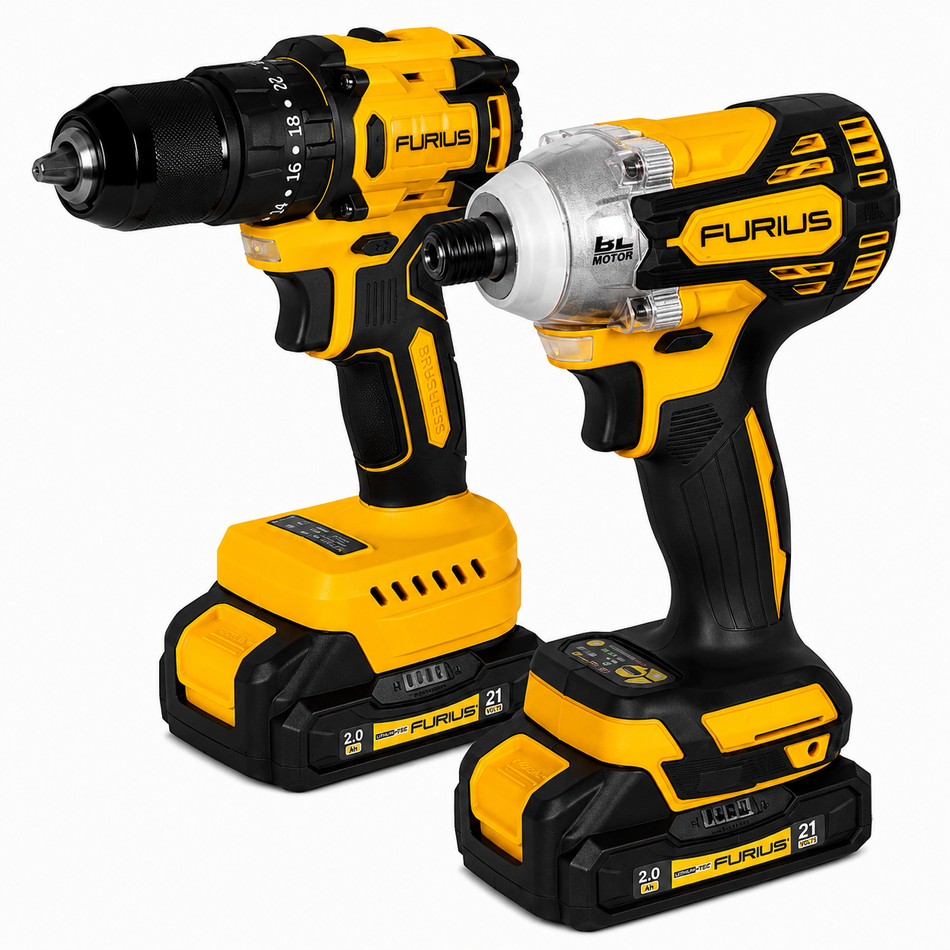 Furius FB214KIT Kit Rotomartillo Inalambrico 1/2"+ Atornillador De Impacto 1/4" 21V Brushless
