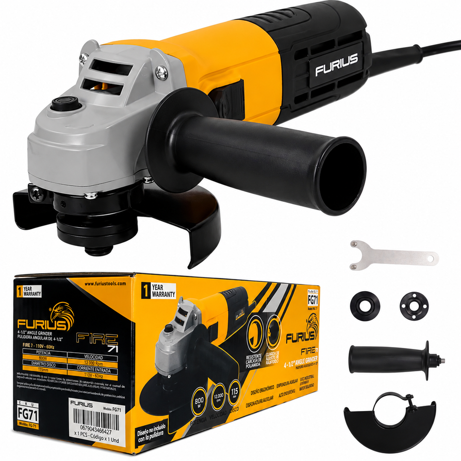 Esmeriladora Angular Furius FG71 4-1/2" 800W Profesional