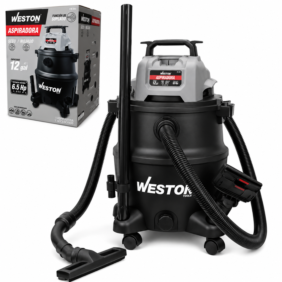 ASPIRADORA LIQUIDOS/SOLIDOS 45LT 6.5HP 12GAL 4,847W CW-230
