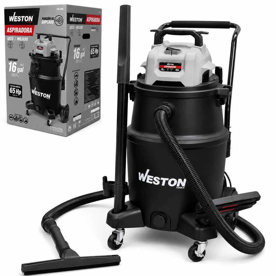 ASPIRADORA LIQUIDOS/SOLIDOS 60LT 6.5HP 16GAL 4,847W CW-235