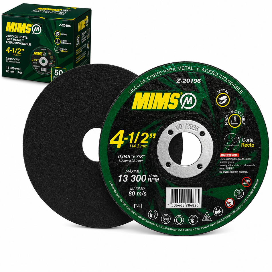 Disco De Corte Para Metal Y Acero Inoxidable 4-1/2" 1.2mm Mims Z-20196