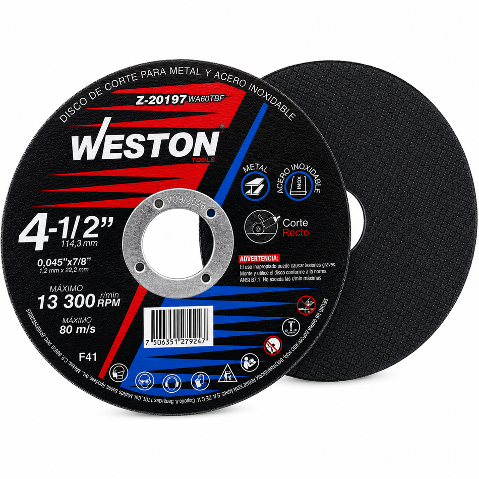 Disco De Corte Para Metal Y Acero Inoxidable 4-1/2" 1.2mm Weston Z-20197