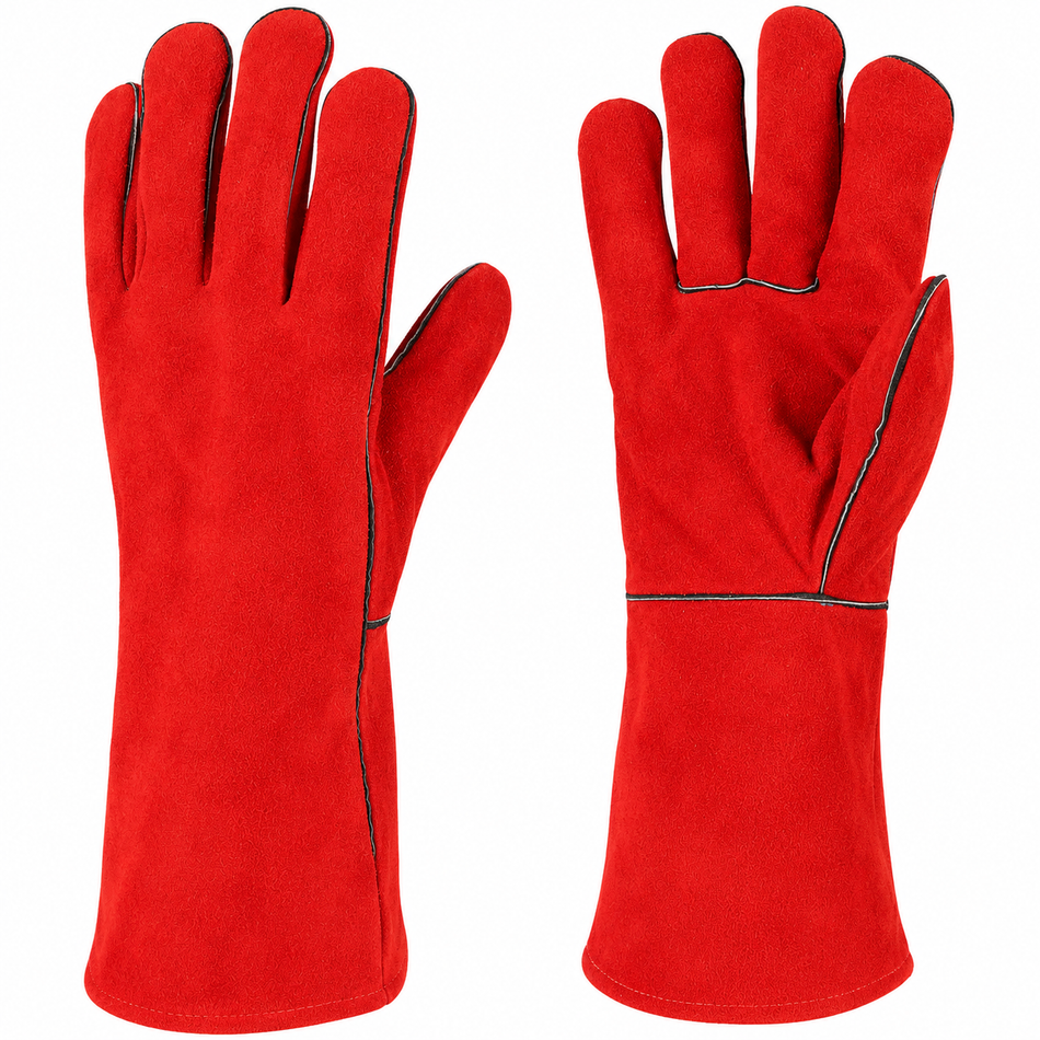 Guantes Para Soldador De Carnaza Rojo 14" Con Forro HIGH POWER GS-1003