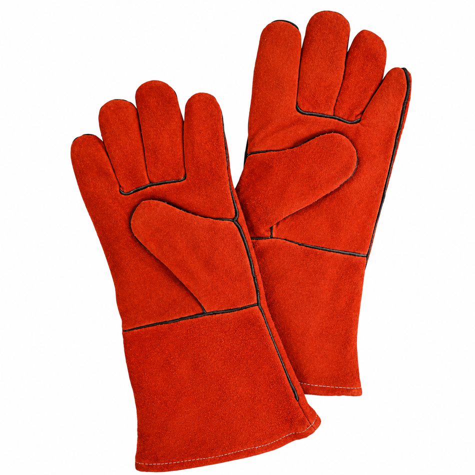 Guantes Para Soldador De Carnaza Rojo 14" Con Forro HIGH POWER GS-1003
