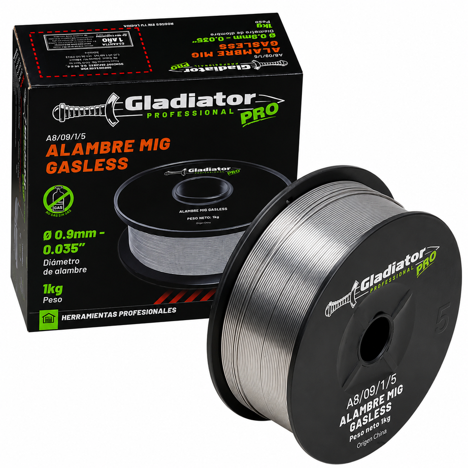 Soldadura De Micralambre Sin Gas Flux Core 1Kg 0.035" 0.9mm Gladiator A8/09/1/5
