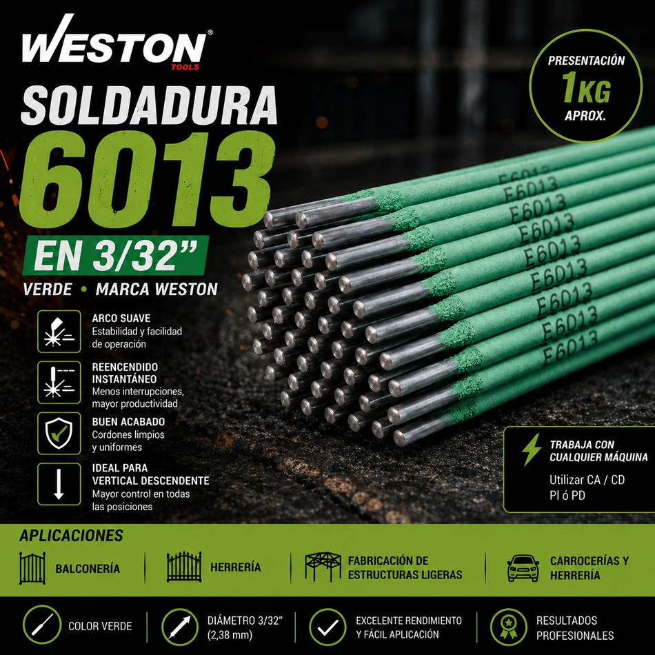 Soldadura Electrodo 6013 3/32" 1Kg Weston Z-62455